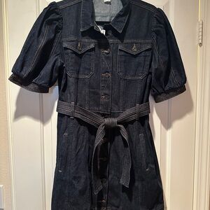 Dark Denim Button-Up Dress with Belt